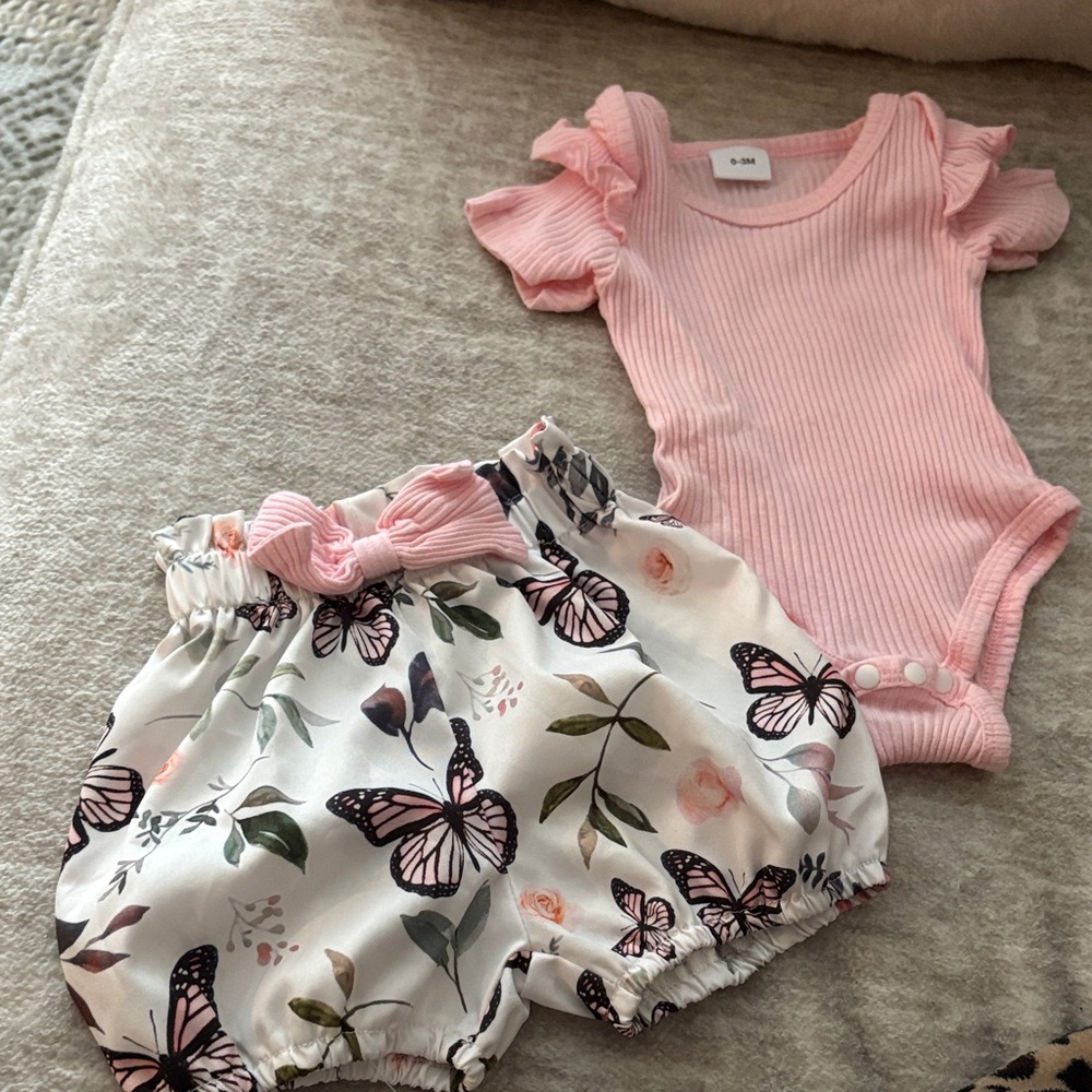 Charming Pink and White Butterfly Baby Set